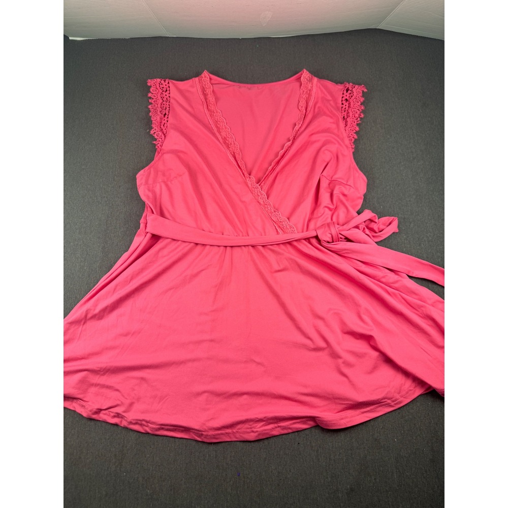 SHEIN Curve Pink Lace Trim Wrap Top Sleeveless V-Neck Tie‎ Waist 2XL 1454